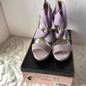 Cheryl Burke lilac suede mash fabric platform heel